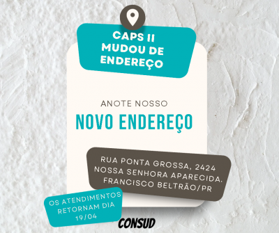 CAPS II ESTA EM NOVO ENDEREÇO